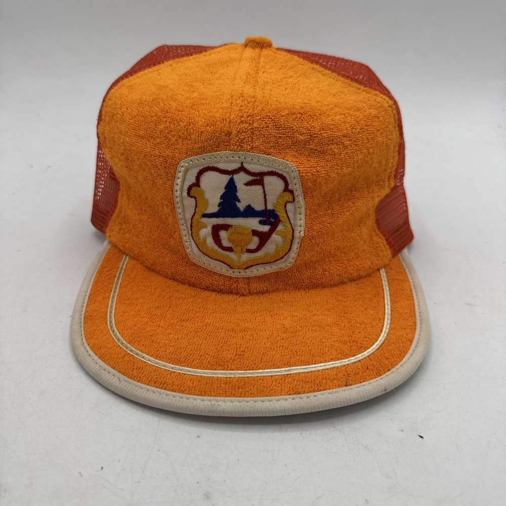 Vintage K-Mart Golf Hat Trucker Strapback Terry Cloth 80s Cap‎ Trucker Orange